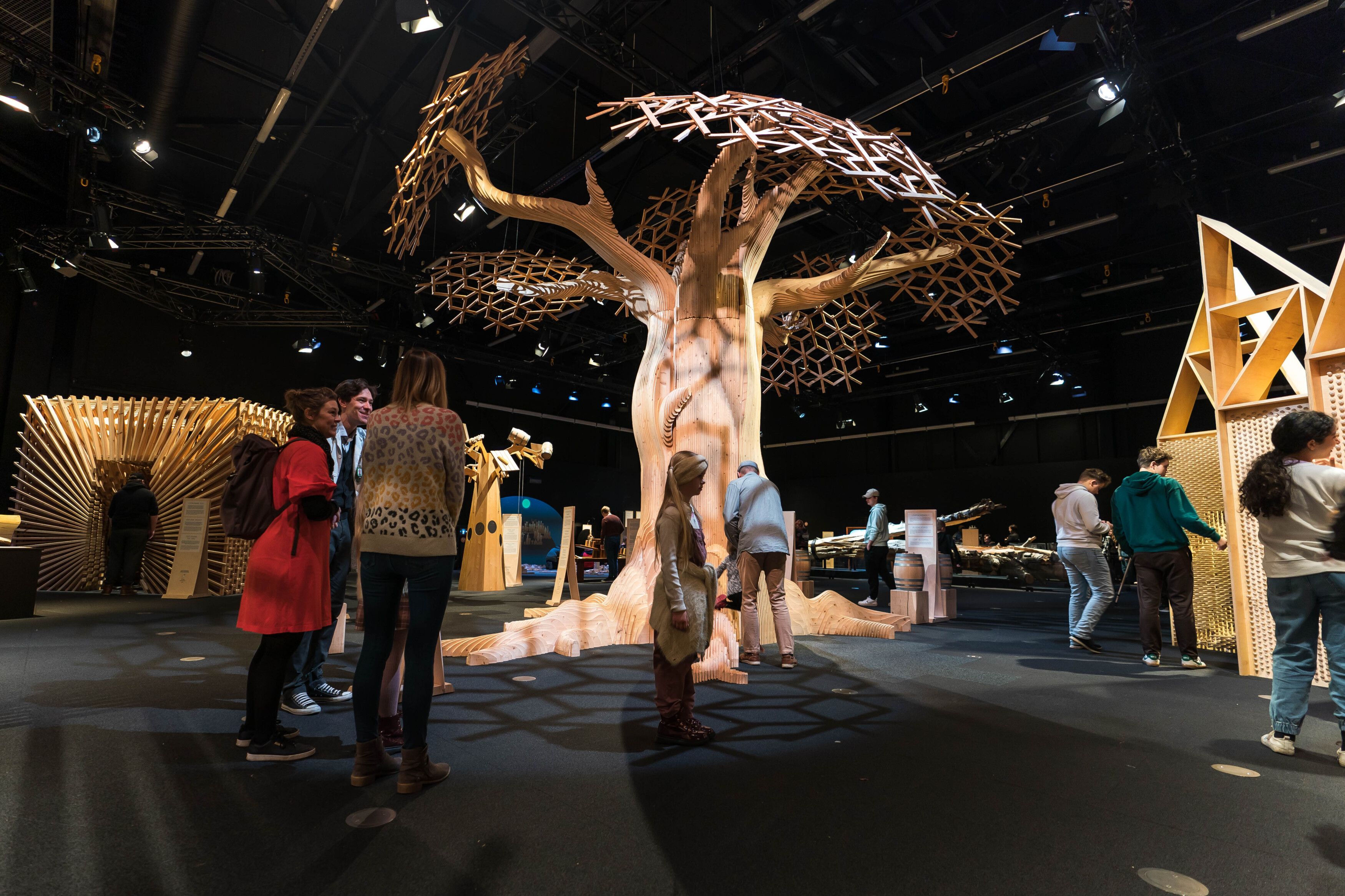 Heureka's wood exhibition, Family at Finnish science center Heureka, the Finnish Science Centre introduces the public to science and technology in an engaging and interactive way